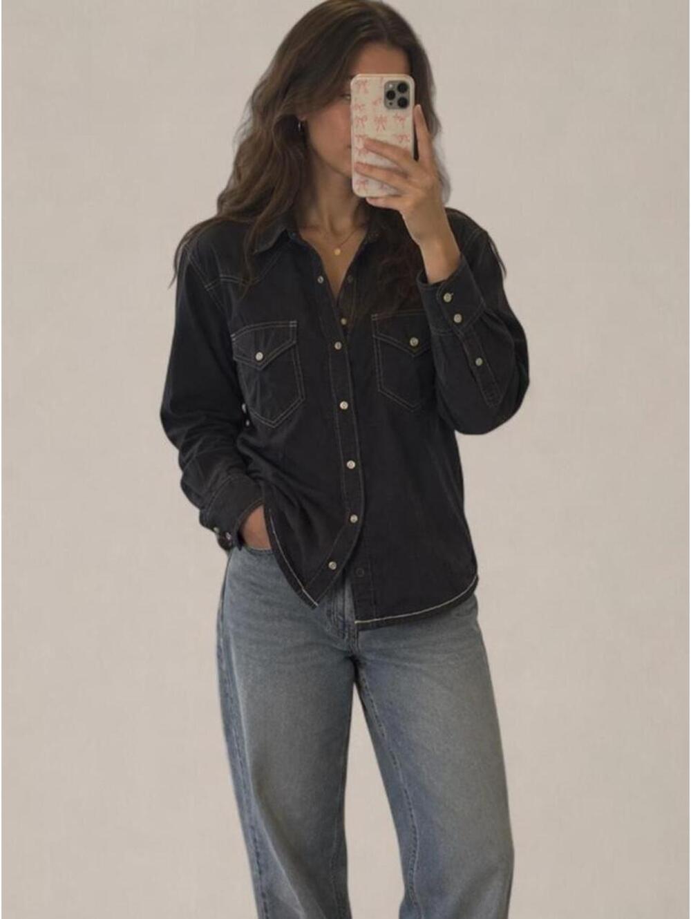 Y2K Arizona Jean Company Black Pearl Snap Western Shirt S